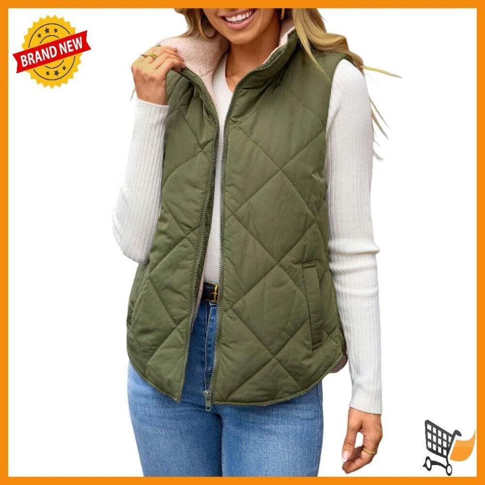 Women's Sleeveless Fleece Jacket Zip Up Pockets Warm Winter Vest